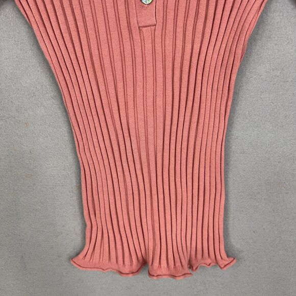 Sundance Shirt Womens Medium Pink Ribbed Henley Lettuce Hem Stretch Organic - Picture 3 of 13